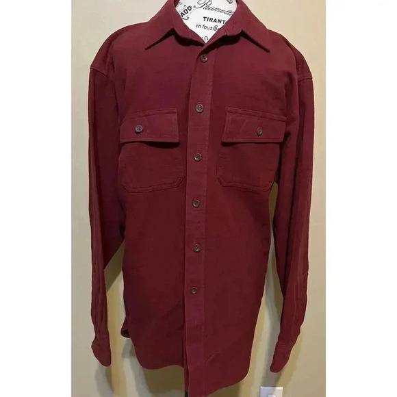 Vintage LL Bean Shirt Mens Large Dark Red Flannel Chamois Heavy Cloth Button Up - Picture 2 of 7